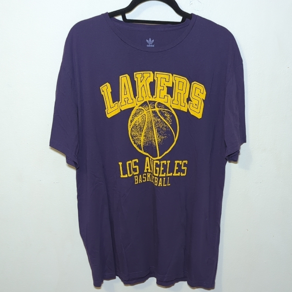 Adidas LA Lakers Los Angeles Basketball Purple + Yellow T-shirt Men's Size 2XL